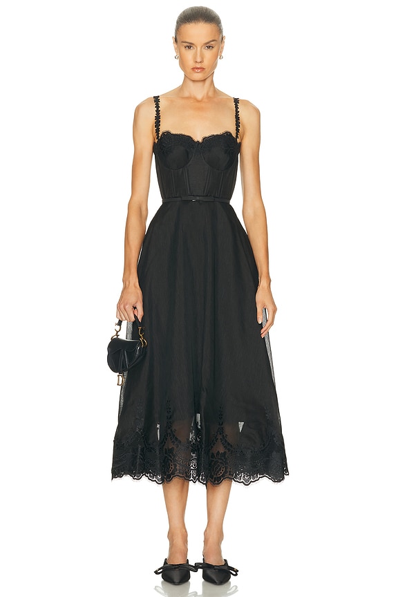 self-portrait Fine Lace Midi Dress in Black | FWRD