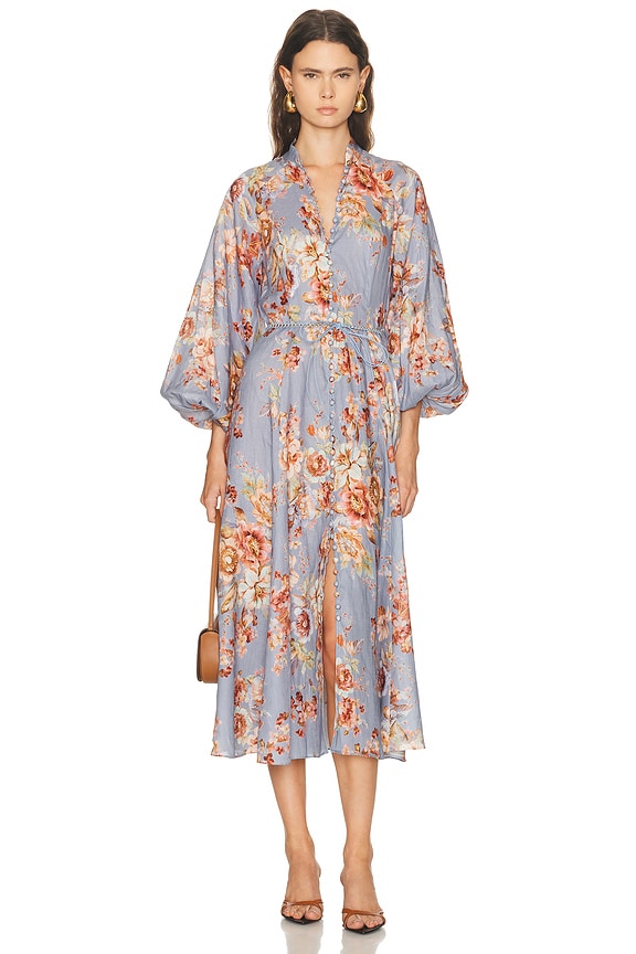Zimmermann Eden Long Sleeve Midi Dress in Sapphire Eden | FWRD