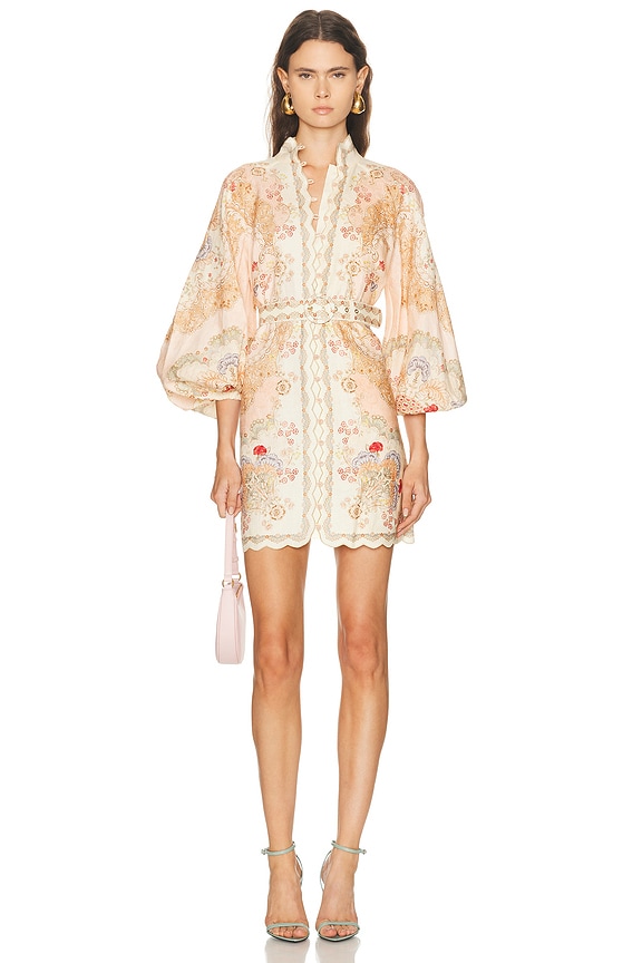 Zimmermann Devi Plunge Mini Dress in Cream Floral | FWRD