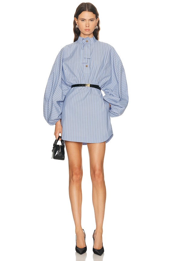 Helsa Stripe Poplin Shirt Dress in Blue Multi Stripe | FWRD