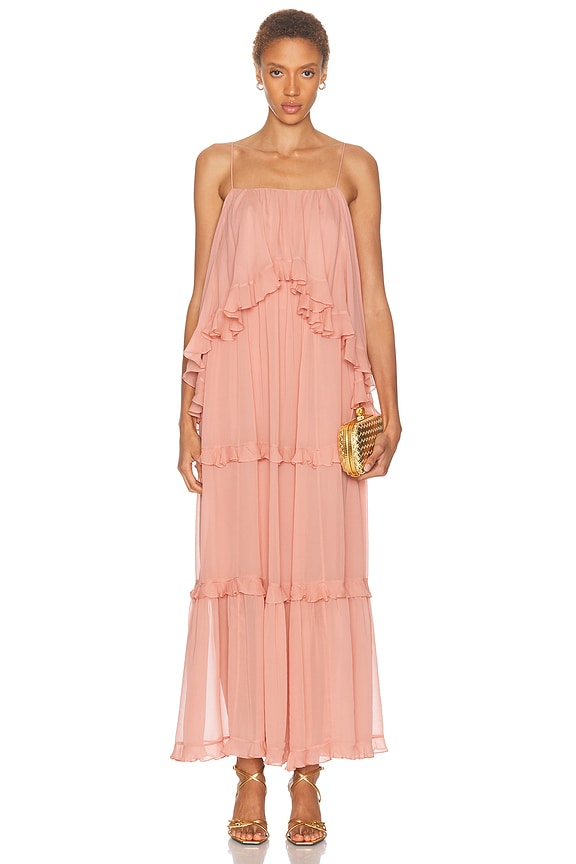 matteau pink dress Matteau Tiered Organic Cotton Button-front Maxi Dress in Pink