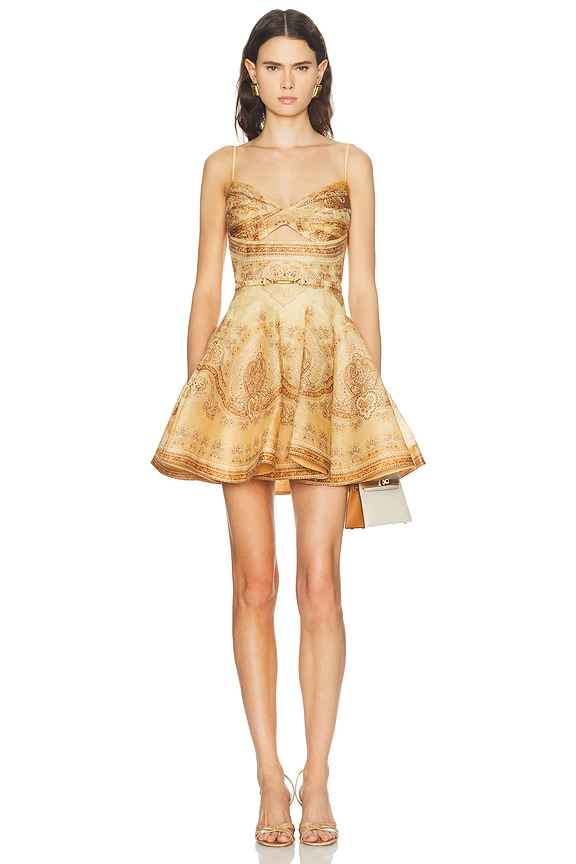 MSGM Sequined Pleated Mini Dress in Yellow | FWRD