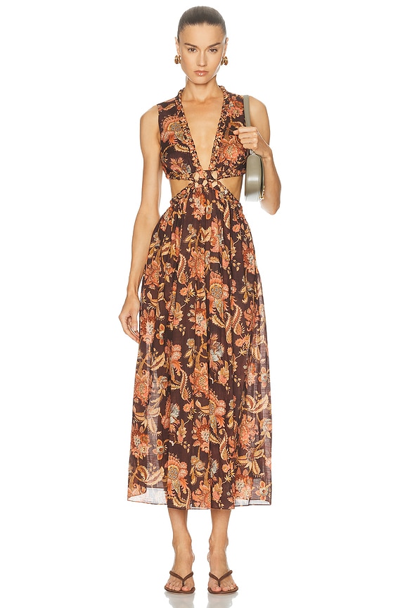 Zimmermann Ascension Plunge Halter Maxi Dress in Blue & Cream Indienne  Floral | FWRD