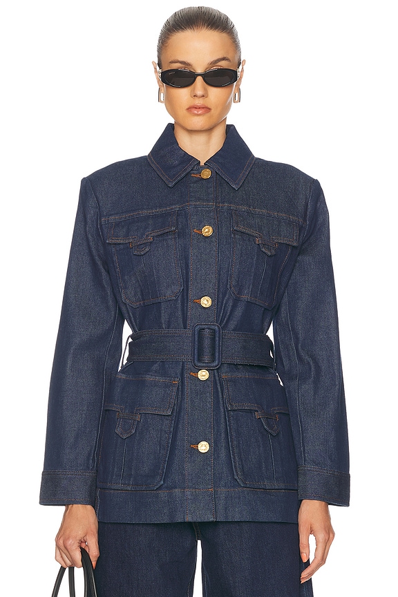 Alessandra Rich Checked Tweed Cropped Jacket in Light Blue