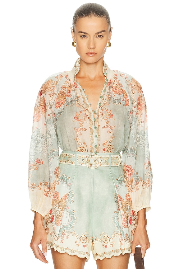 Isabel Marant Etoile Boden Printed Chiffon Silk Top in Yellow | FWRD