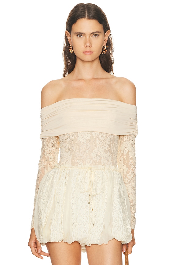 Mugler Mesh Bodysuit in Warm White | FWRD