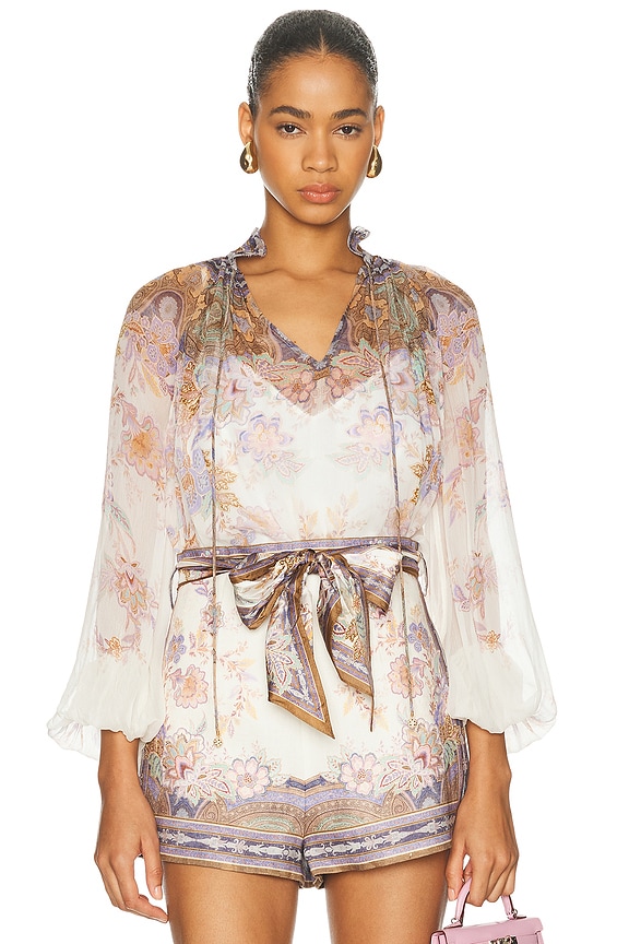 Zimmermann Rhythmic Ruffle Bodice Top in Dove | FWRD