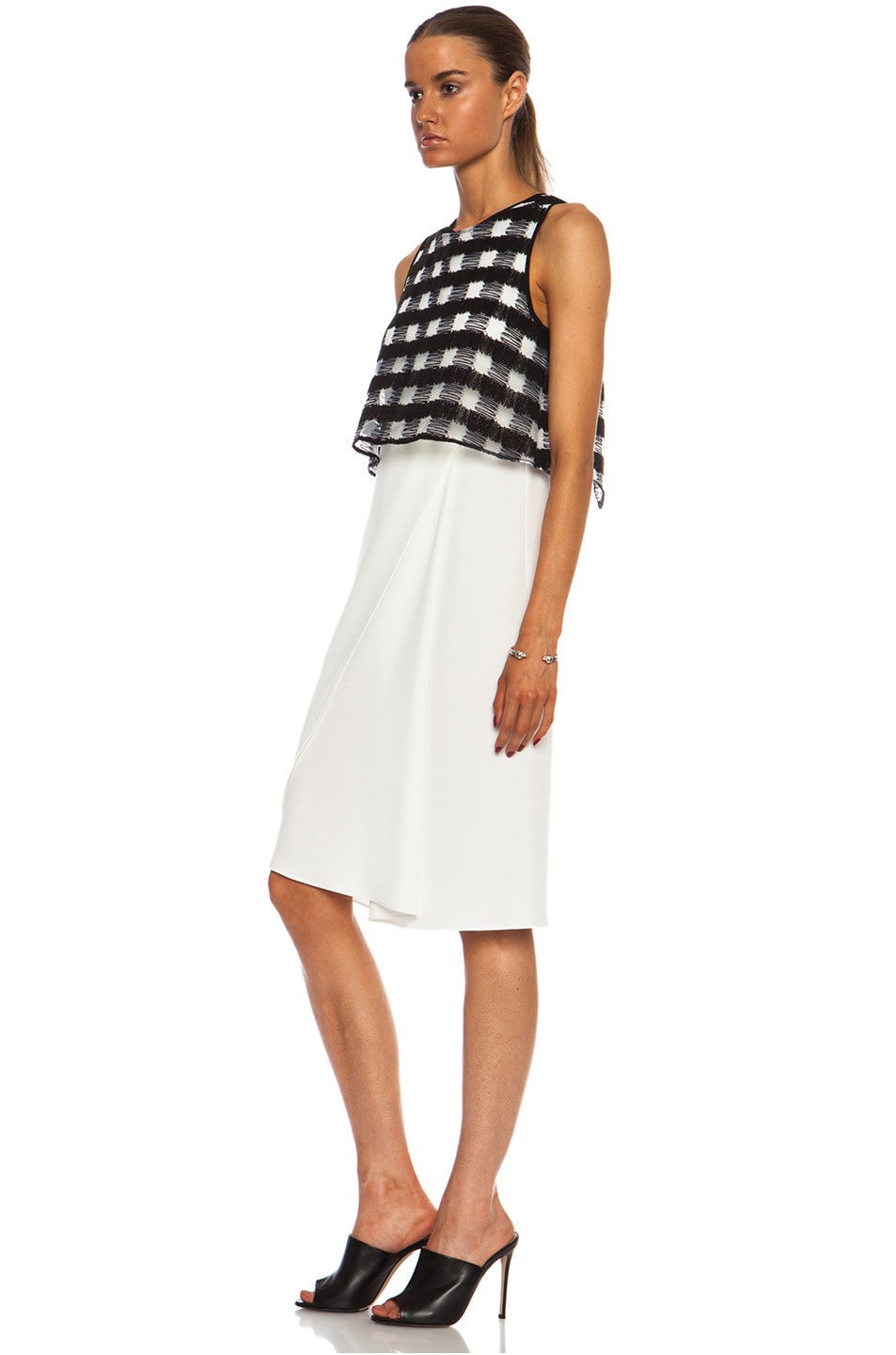 DEREK LAM 10 CROSBY Layered Poly-Blend Dress in Black & White | FWRD