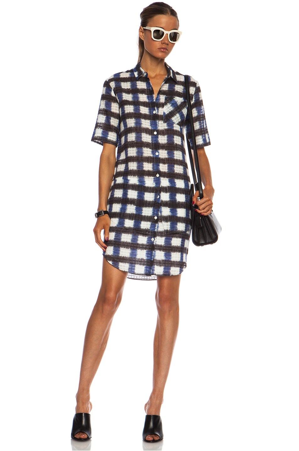Image 1 of DEREK LAM 10 CROSBY Tiered Back Shirt Cotton Dress in Ink Combo