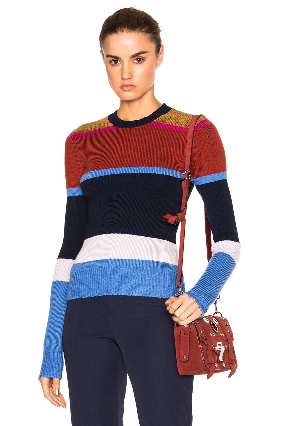 Image 1 of DEREK LAM 10 CROSBY Crewneck Sweater in Blue Stripe