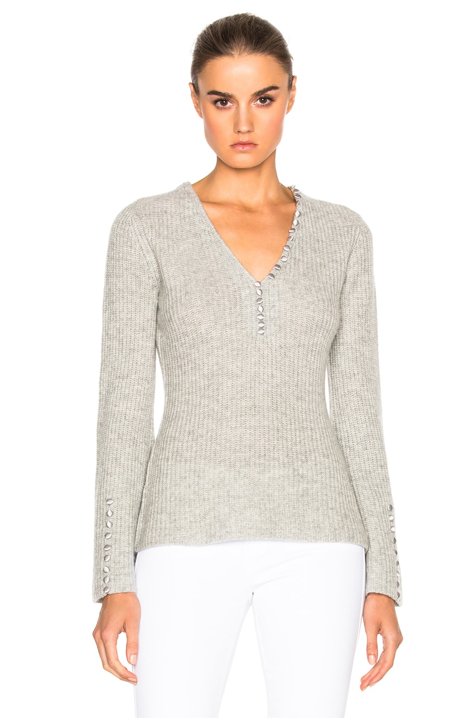 Image 1 of DEREK LAM 10 CROSBY V Neck Sweater in Grey Melange