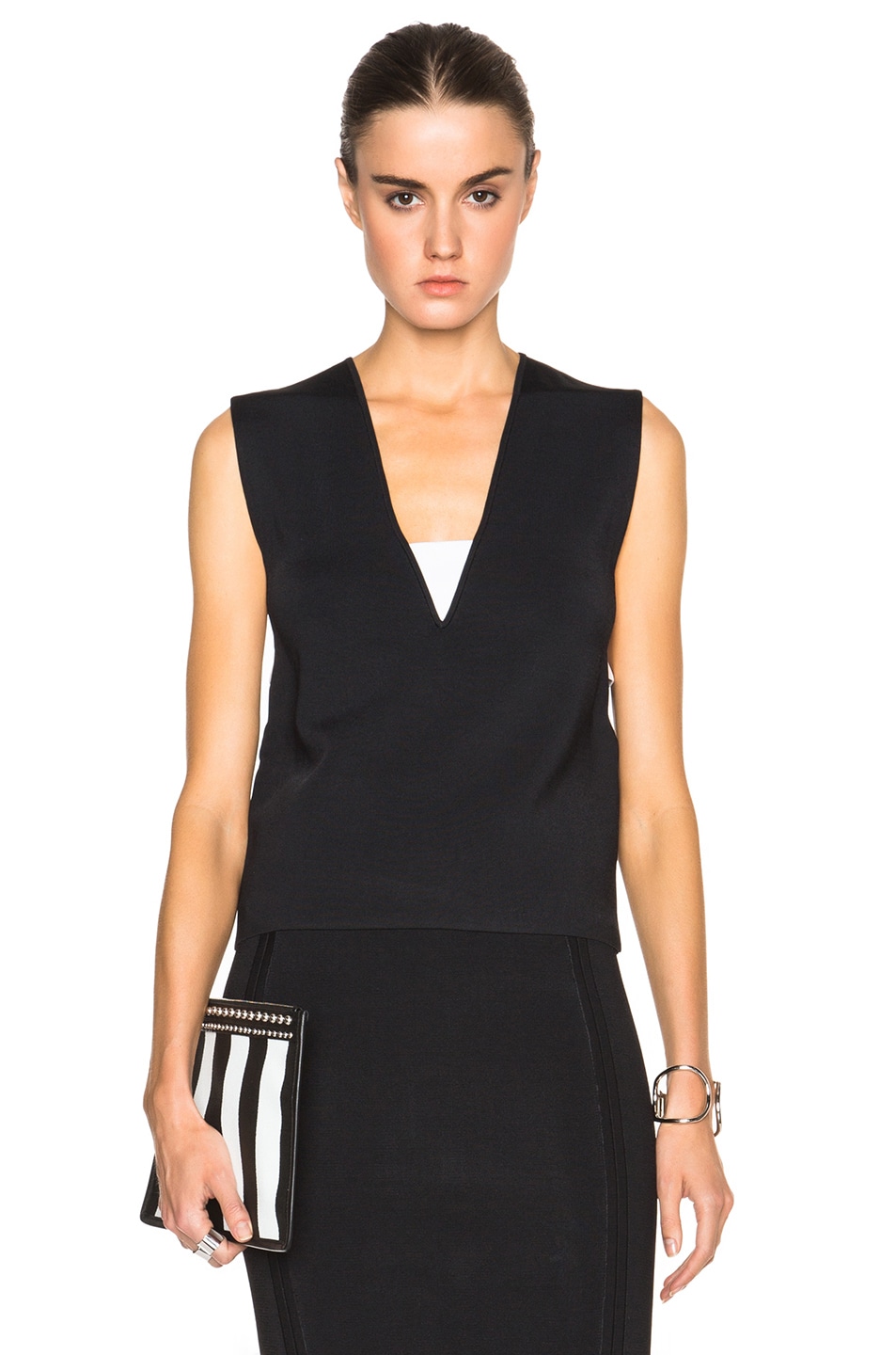 Image 1 of DEREK LAM 10 CROSBY Compact Knit Top with Side Band Cutout in Black & Soft White