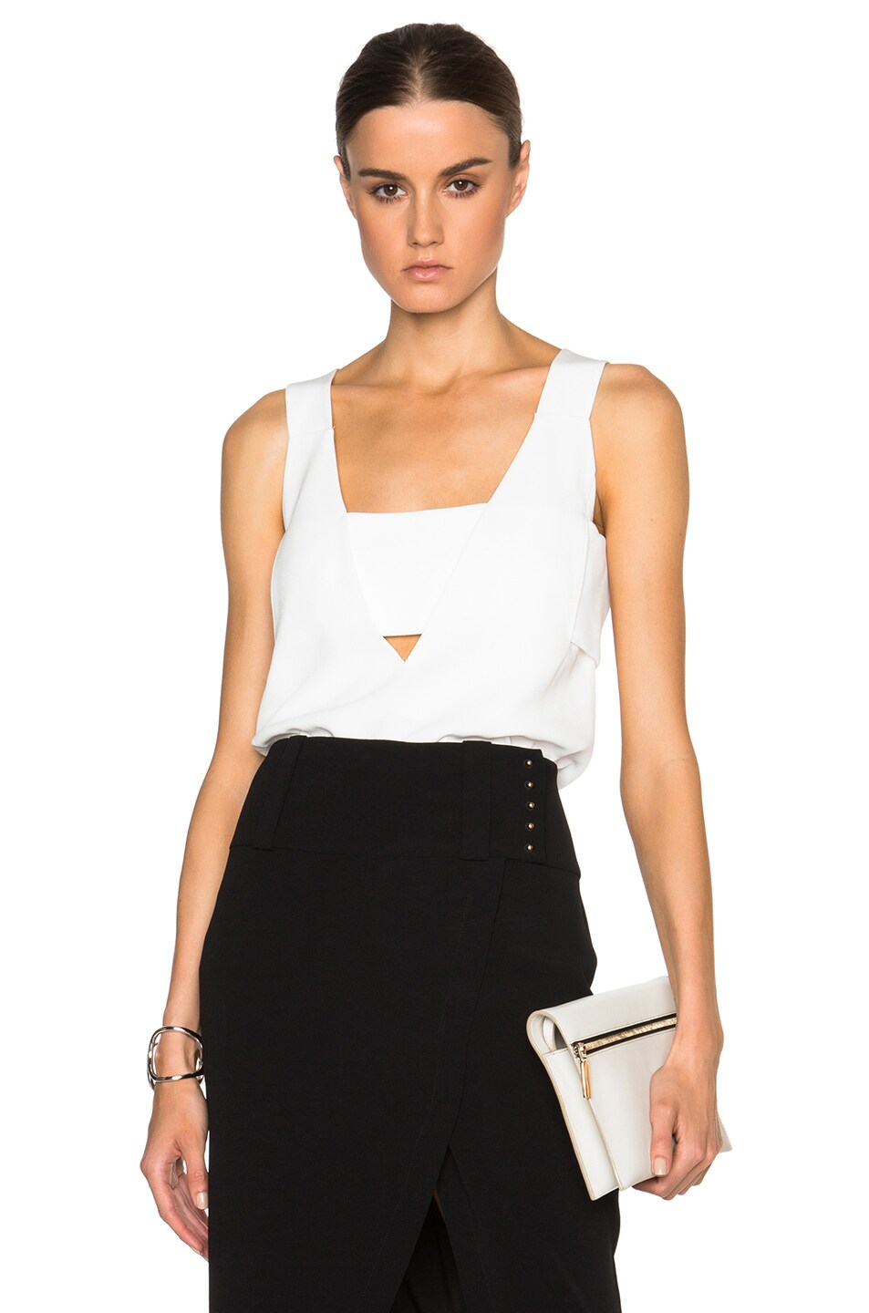 Image 1 of DEREK LAM 10 CROSBY Downtown Crepe Tank with Contrast Band in Soft White