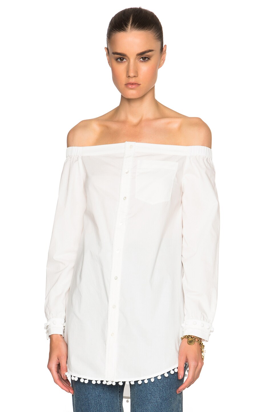 Image 1 of DEREK LAM 10 CROSBY Off Shoulder Shirt in Soft White