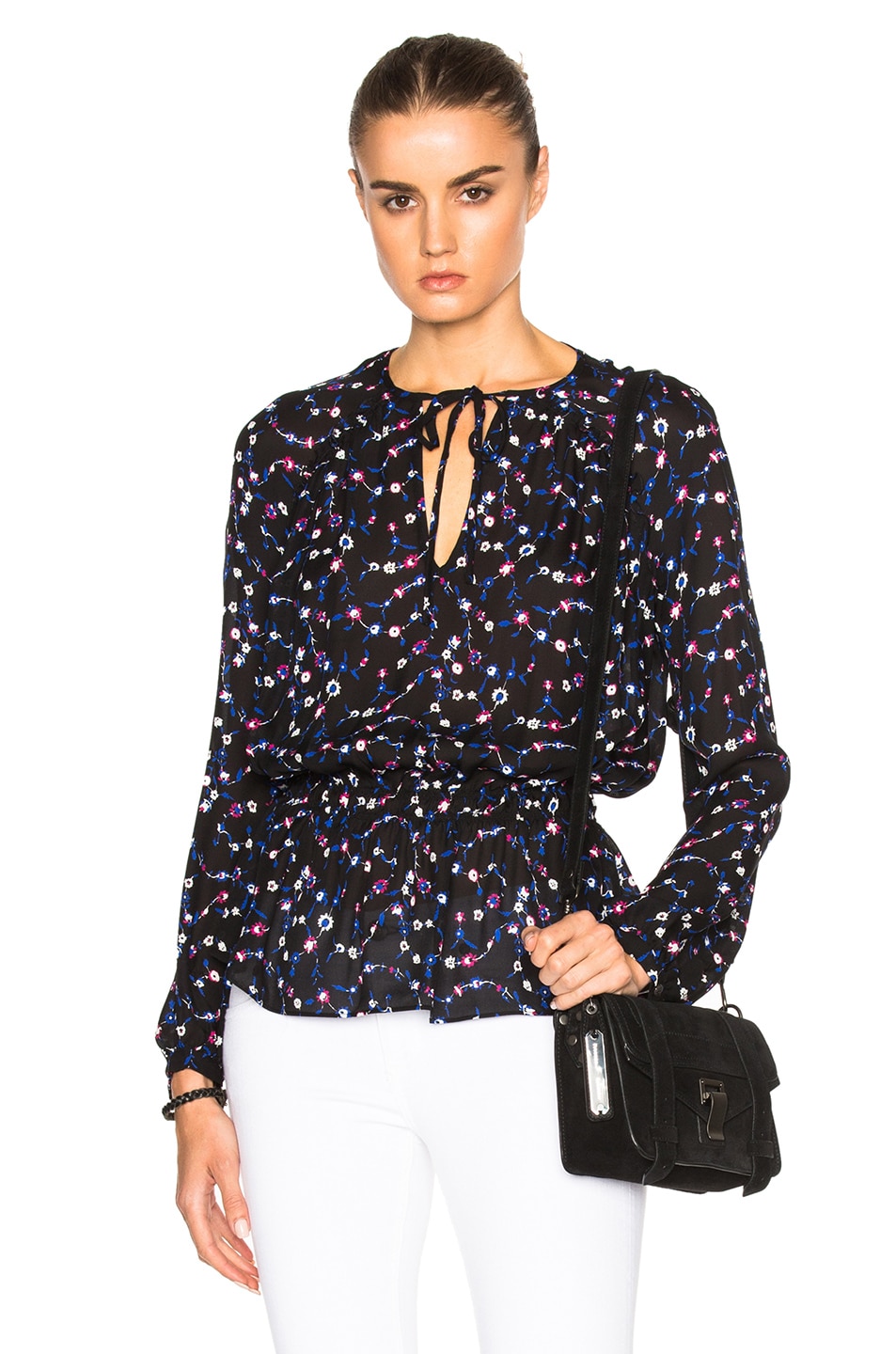 Image 1 of DEREK LAM 10 CROSBY Peplum Top in Black Multi