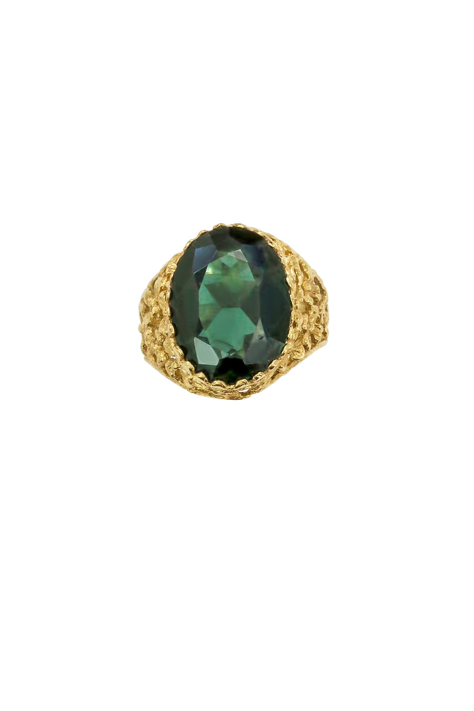 Image 1 of 23CARAT Vintage Spinel Floral Signet Ring in 9k Yellow Gold & Hunter Green