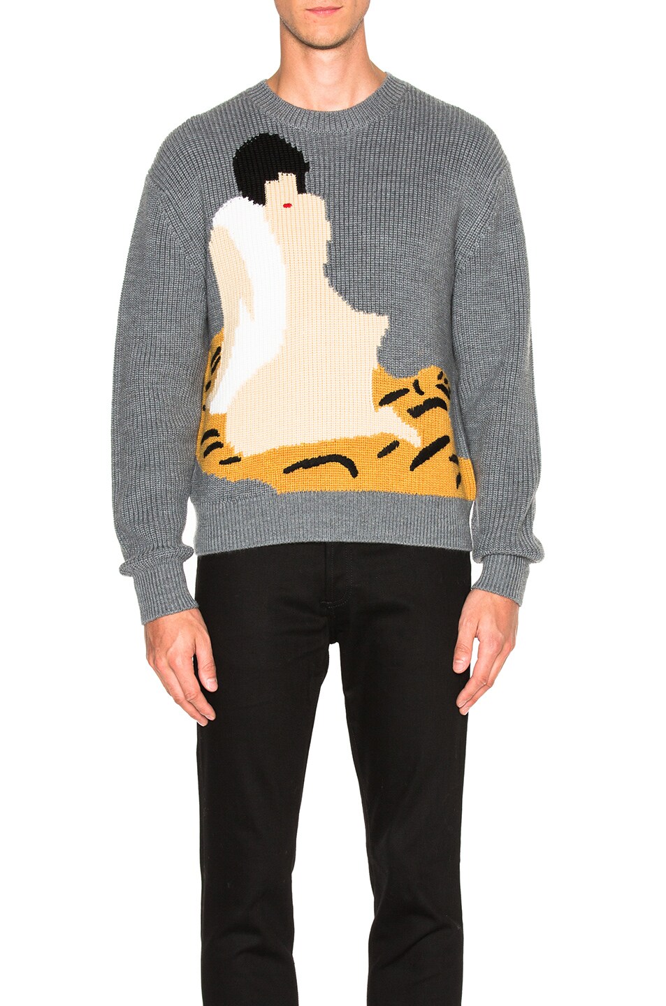 Image 1 of 3.1 phillip lim Cropped Novelty Intarsia Pullover in Grey