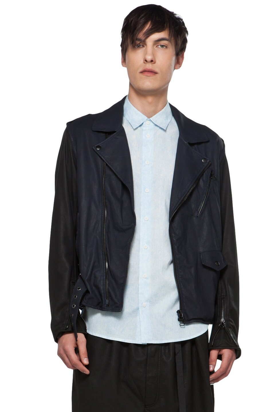 Image 1 of 3.1 phillip lim Motorcycle Jacket with Detachable Sleeves in Navy & Black