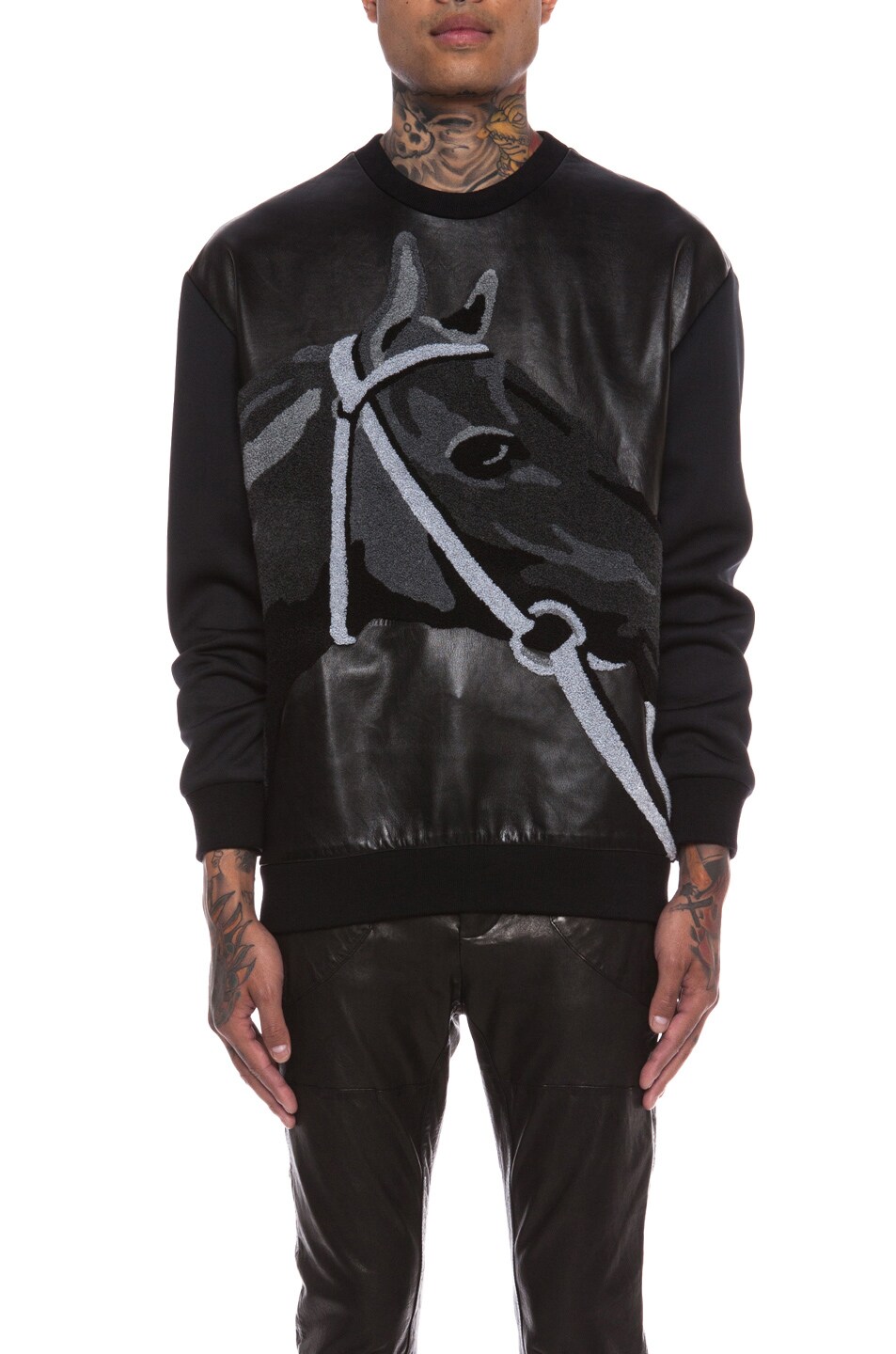 Image 1 of 3.1 phillip lim Horse Poly-Blend Pullover with Leather Panel in Black