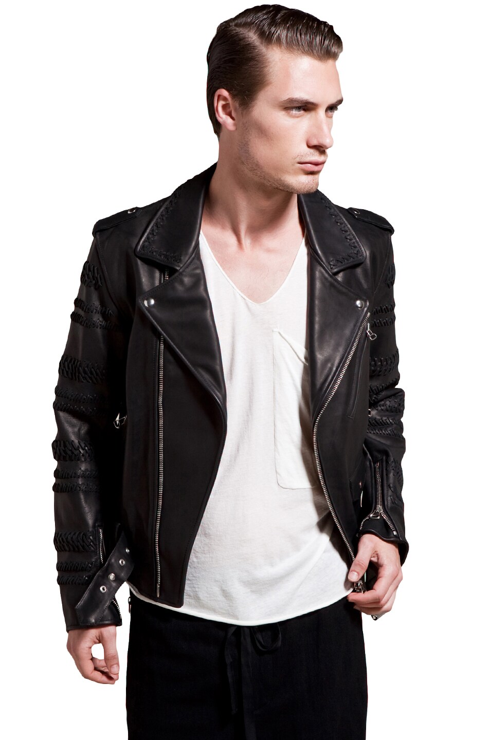 3 1 Phillip Lim Motorcycle Jacket W Braided Sleeve Detail In Black Image 1 Of 3 Phillip Lim Motorcycle Jacket W Braided Sleeve Detail In Black