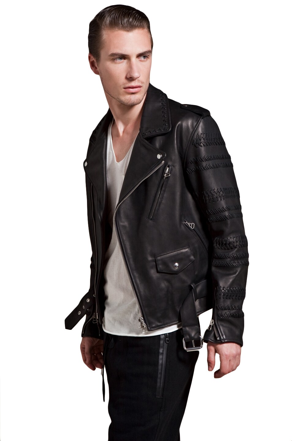 3 1 Phillip Lim Motorcycle Jacket W Braided Sleeve Detail In Black Image 2 Of 3 1 Phillip Lim Motorcycle Jacket W Braided Sleeve Detail In Black