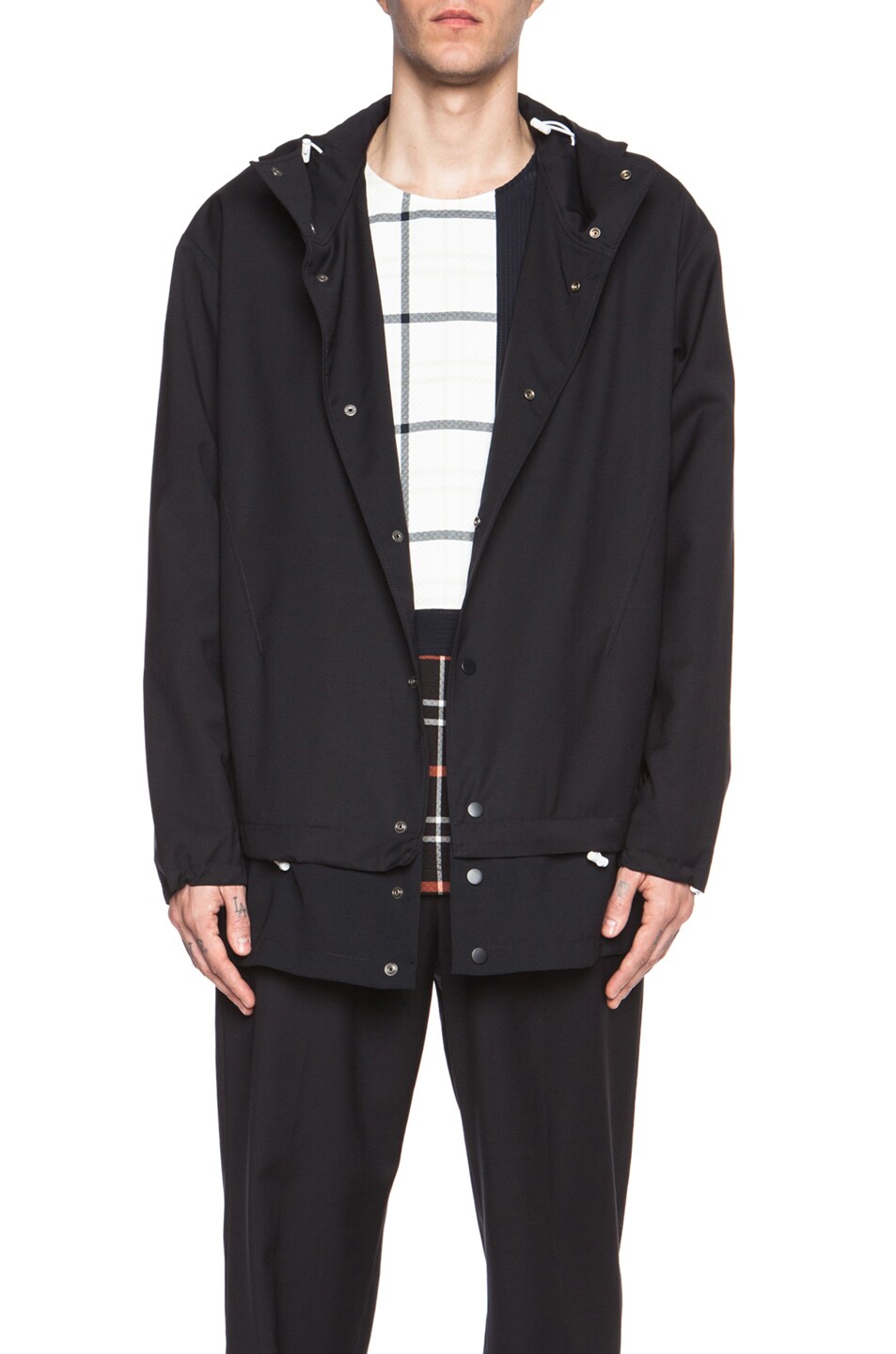 Image 1 of 3.1 phillip lim Box Cut Snap Up Wool Jacket with Shirt Tail Combo in Midnight
