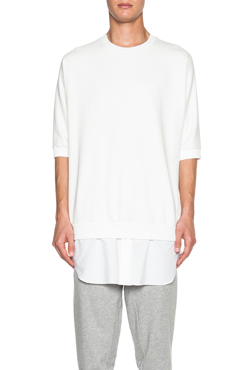 Image 1 of 3.1 phillip lim Short Sleeve Pullover with Poplin Shirt Tail in Antique White