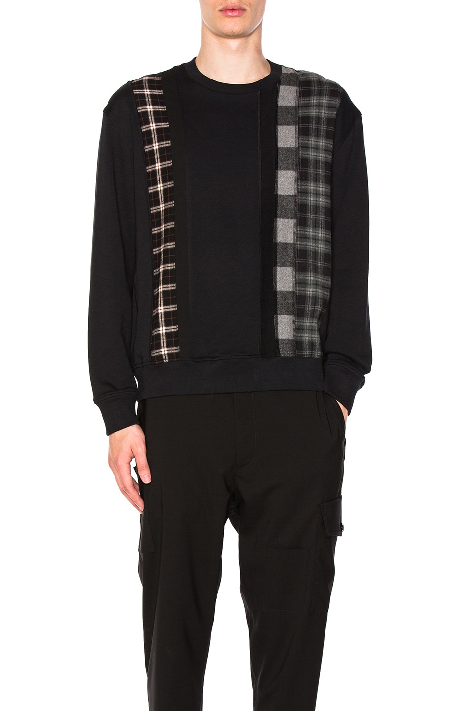 Image 1 of 3.1 phillip lim Crewneck Sweatshirt with Plaid Stripe Panels in Soft Black