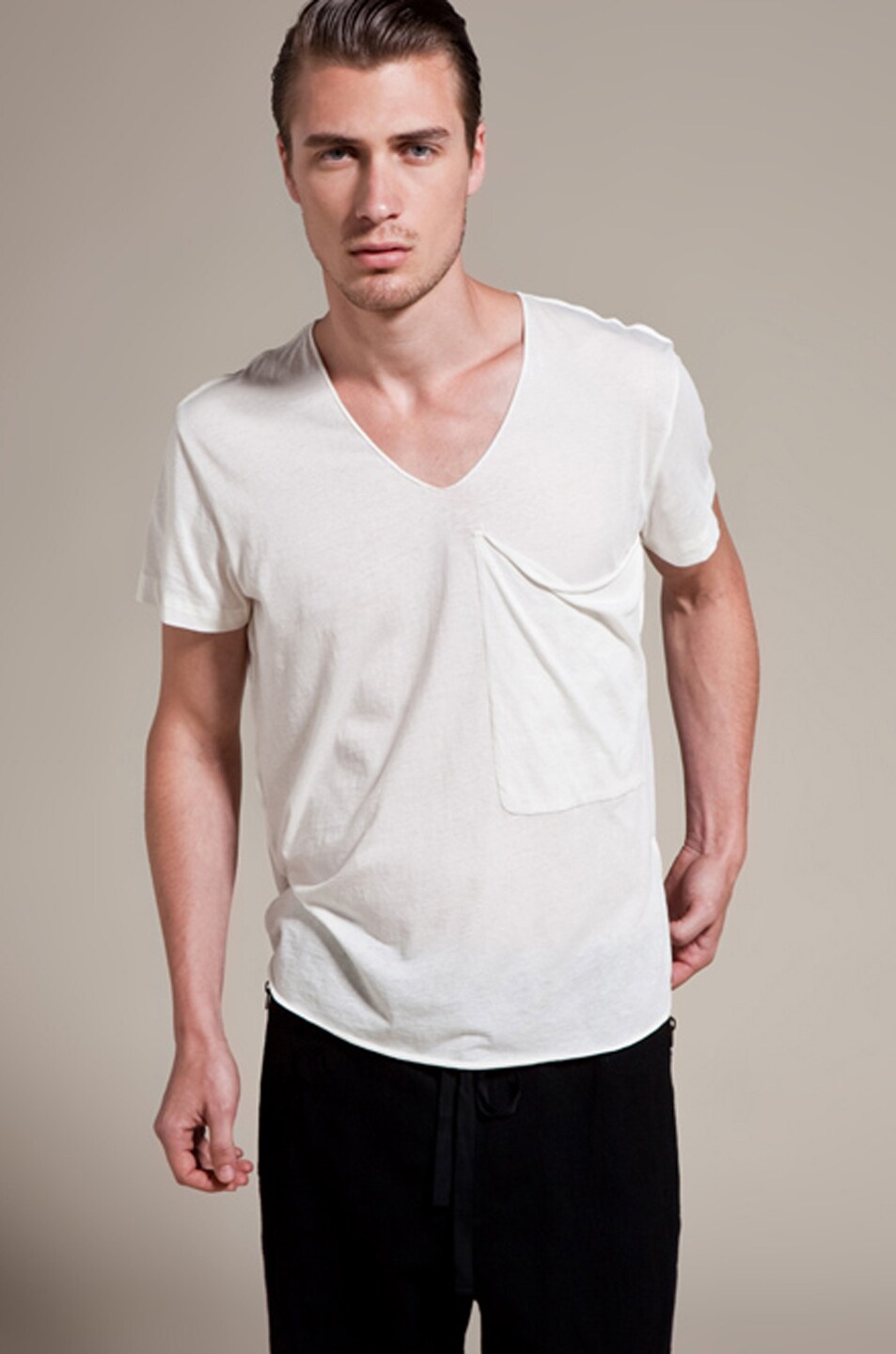 Image 1 of 3.1 phillip lim Hand Rolled Short Sleeve V-Neck Tee in Antique White