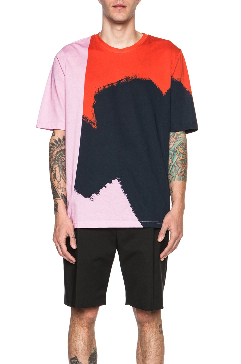 Image 1 of 3.1 phillip lim Abstract Print Cotton Tee in Begonia & Marine