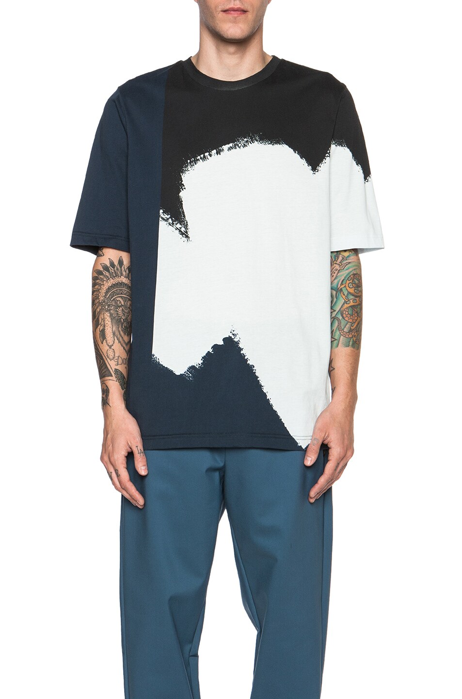 Image 1 of 3.1 phillip lim Abstract Print Cotton Tee in Navy & White