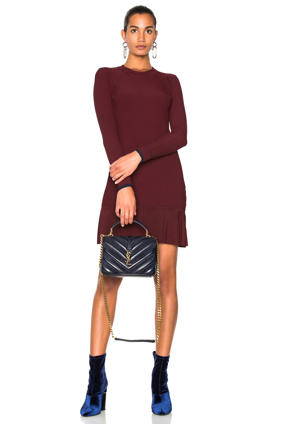Image 1 of 3.1 phillip lim Long Sleeve Pleated Dress in Burgundy