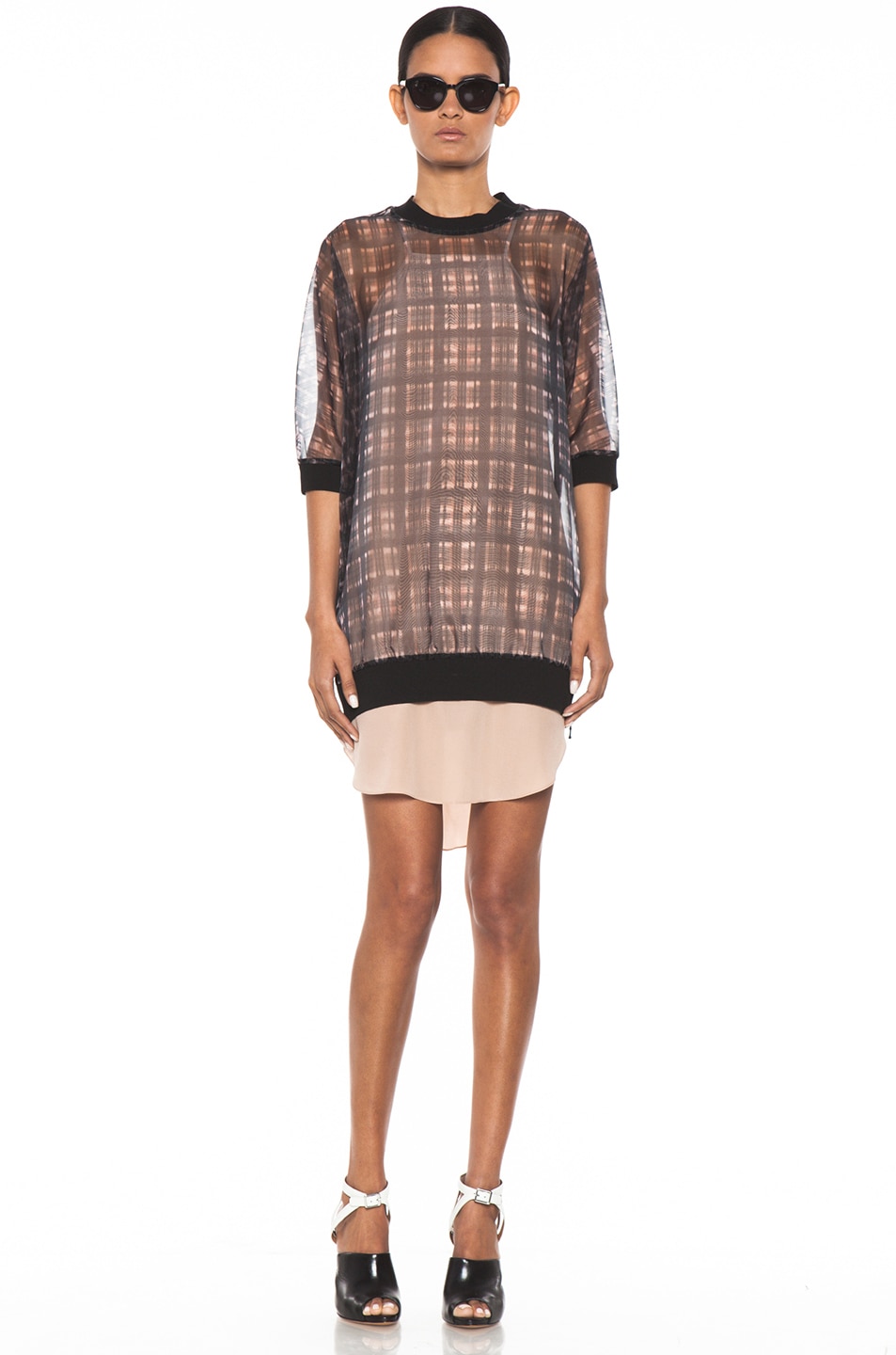 Image 1 of 3.1 phillip lim Digital Napped Plaid Combo Trompl'oeil Sweater Dress with Side Zips in Pink