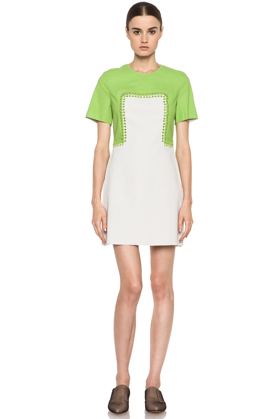 Image 1 of 3.1 phillip lim Shift Dress with Pin and Eyelet Embellishment in Avocado & Canvas