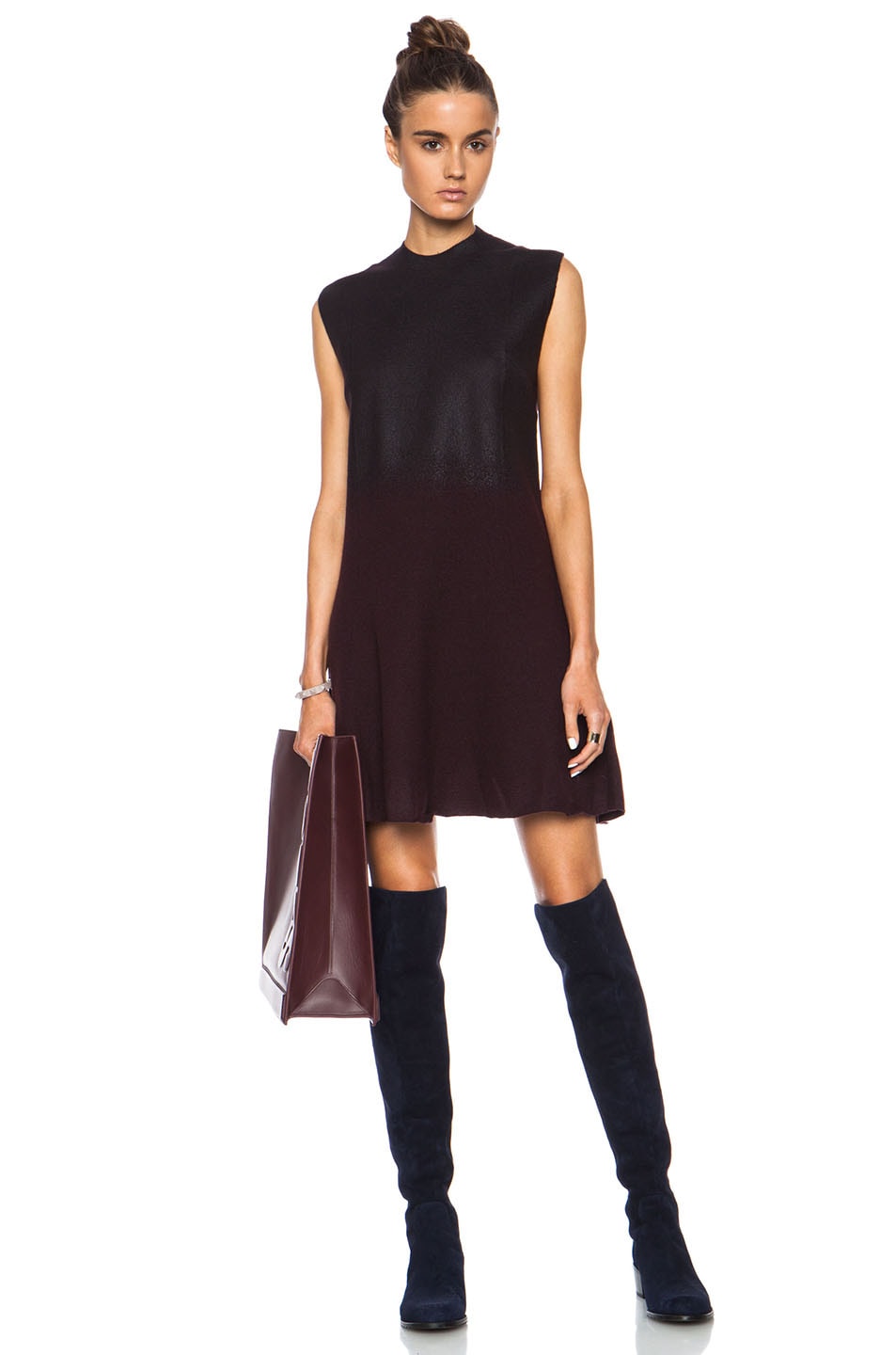 Image 1 of 3.1 phillip lim Felted Wool Dress with Fading Foil Print in Mulberry & Black