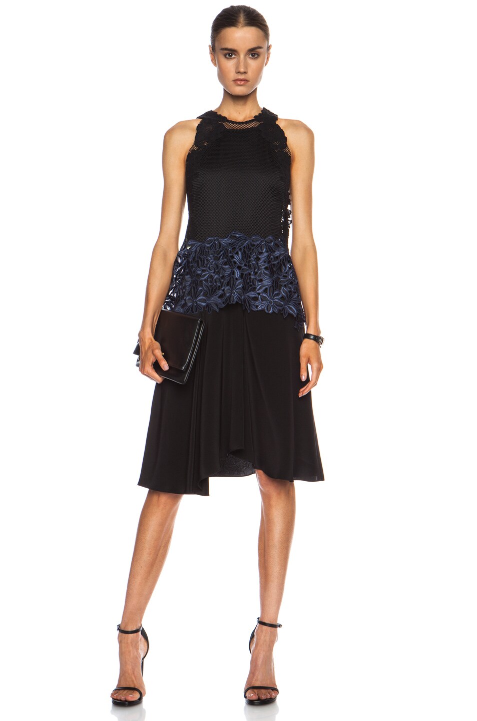 Image 1 of 3.1 phillip lim Embroidered Lace Tank Silk Dress in Black & Navy