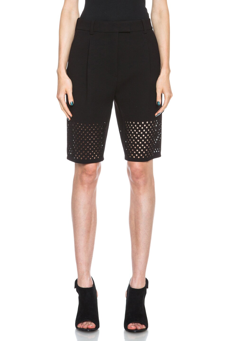 Image 1 of 3.1 phillip lim Laser Cut Pleated Triacetate-Blend Walking Shorts in Black