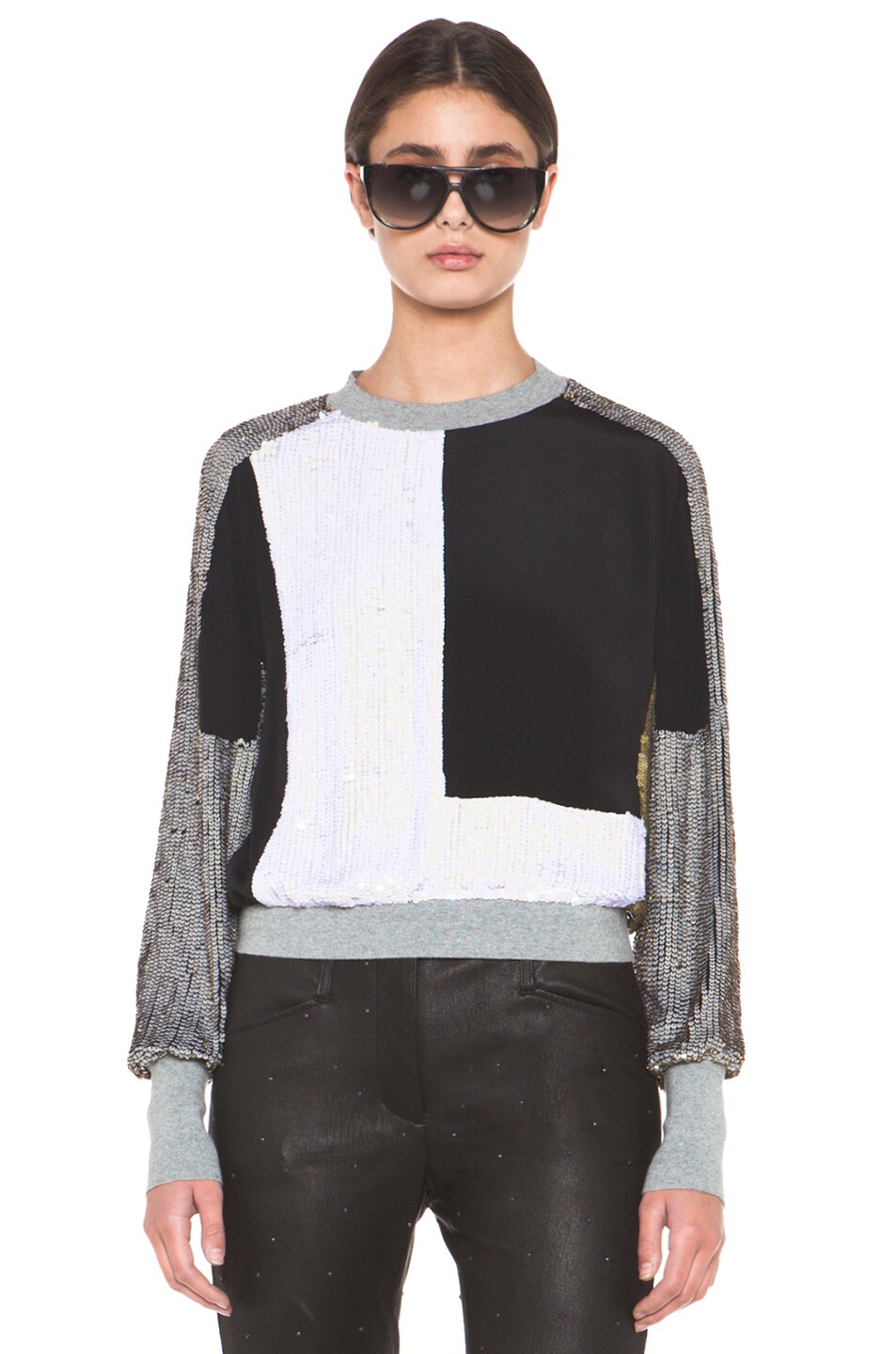 Image 1 of 3.1 phillip lim Collage Sequin Sweat Top in Frost