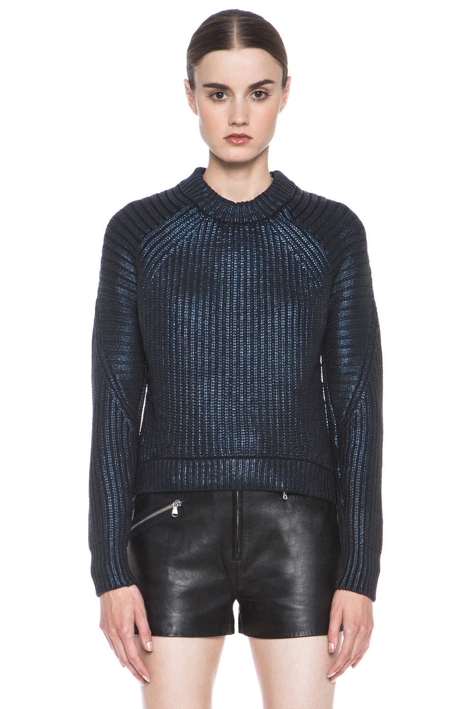 Image 1 of 3.1 phillip lim Metallic Printed Mixed Stitch Detail Knit Pullover in Sapphire