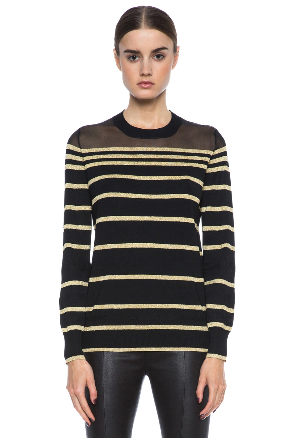 Image 1 of 3.1 phillip lim Knit Pullover with Sheer and Lurex Stripes in Black & Gold