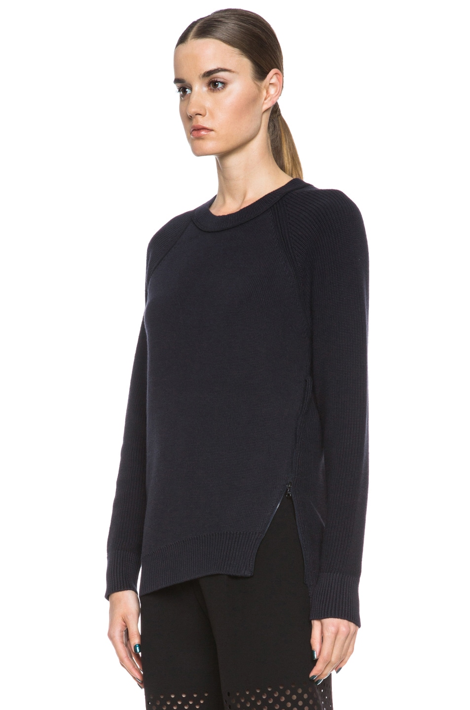 3.1 phillip lim Knit Crewneck Sweater with Piping in Navy | FWRD