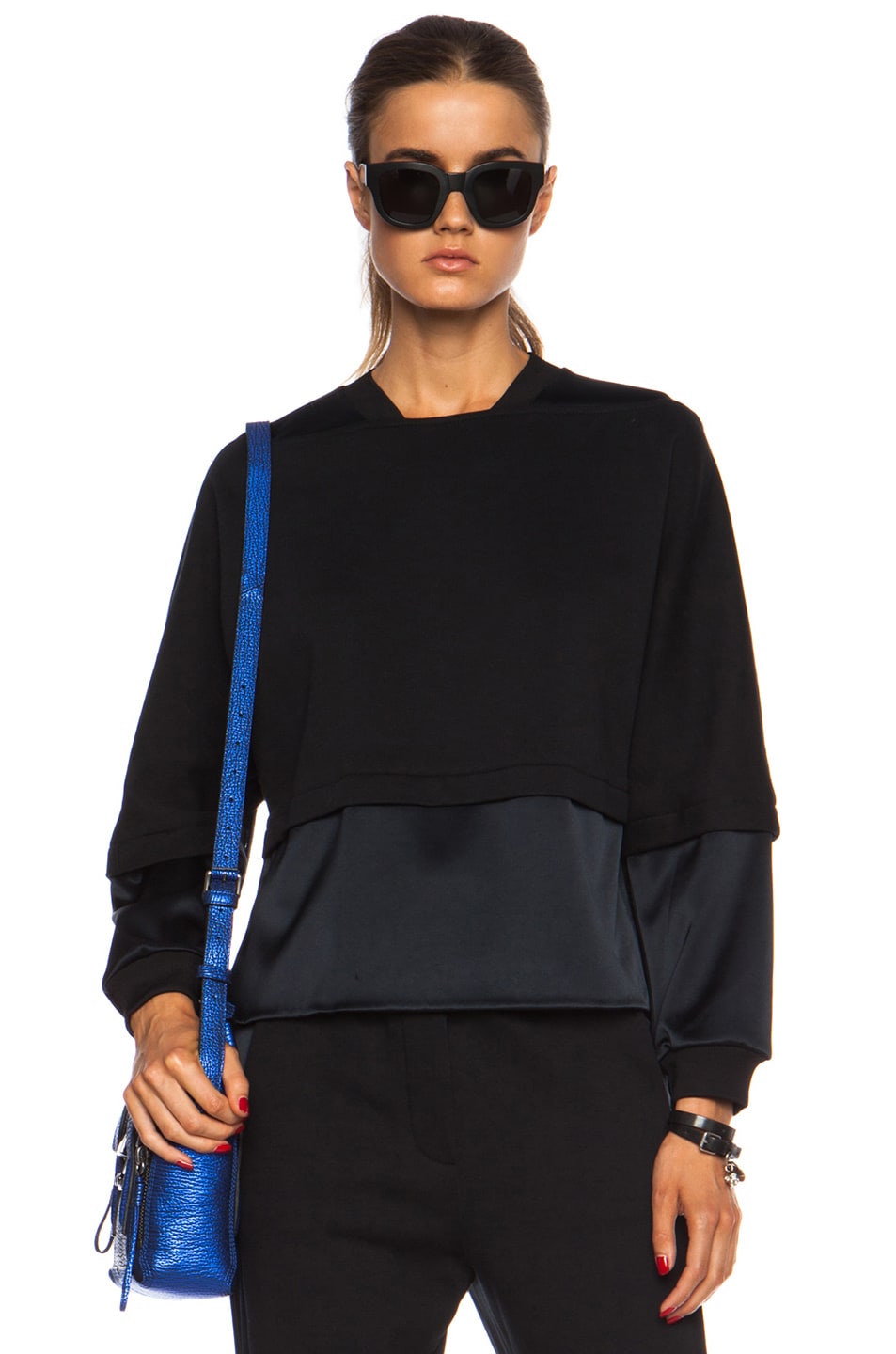 Image 1 of 3.1 phillip lim Double Layer Cotton Sweatshirt in Soft Black