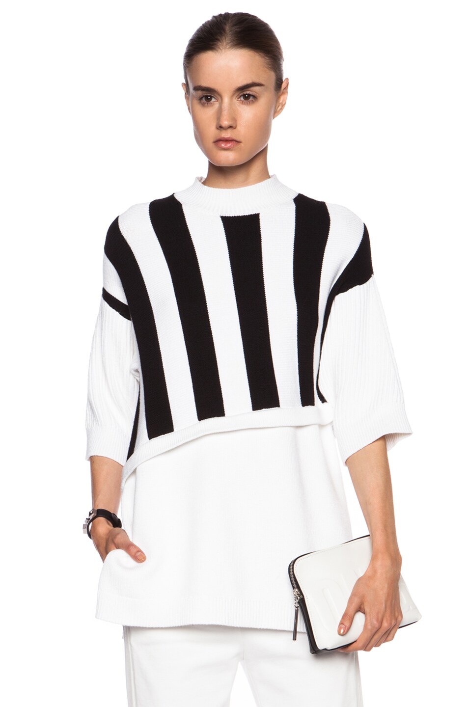 Image 1 of 3.1 phillip lim Contrast Stripe Viscose-Blend Pullover in Black & White