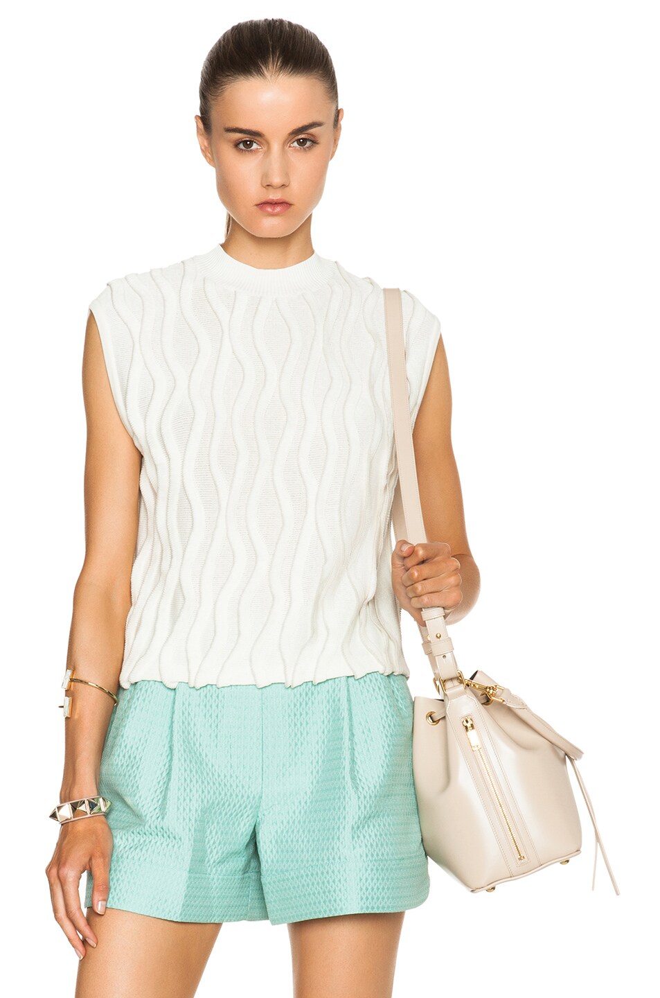 Image 1 of 3.1 phillip lim Wavy Stitch Cotton Pullover in Ivory