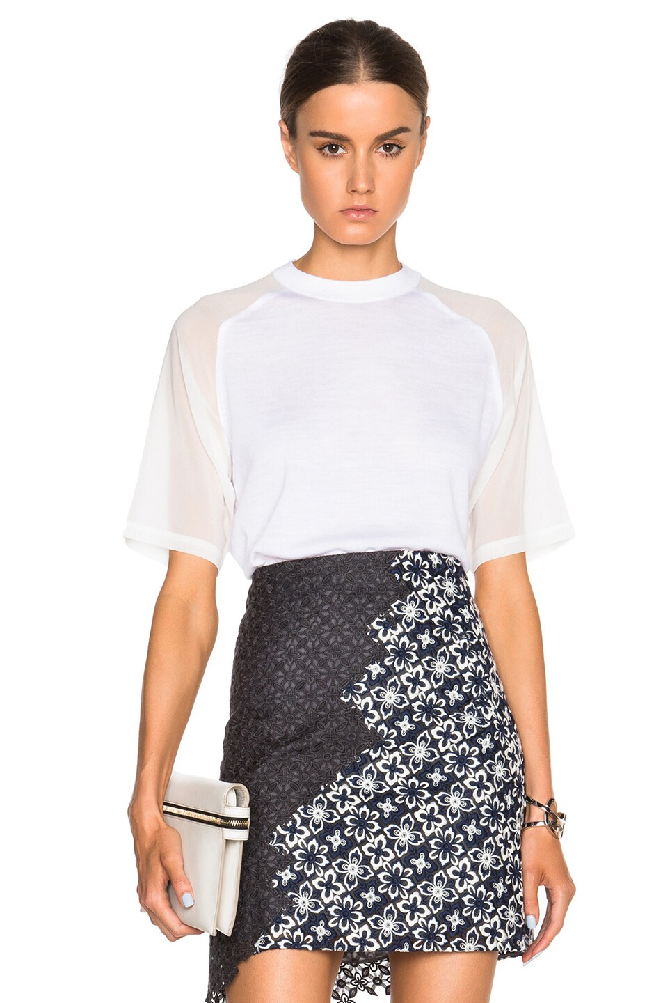 Image 1 of 3.1 phillip lim Short Sleeve Pullover with Silk Chiffon Sleeves in Ivory