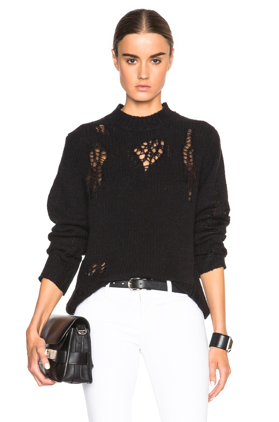 Image 1 of 3.1 phillip lim Dropped Needle Lace Sweater in Black