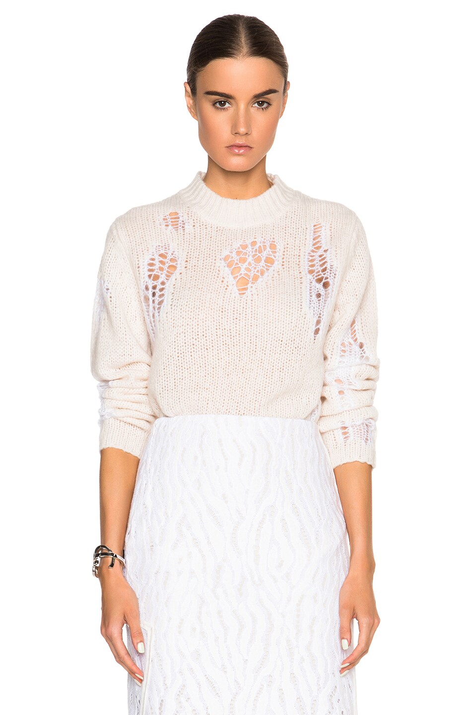 Image 1 of 3.1 phillip lim Dropped Needle Lace Sweater in Ivory