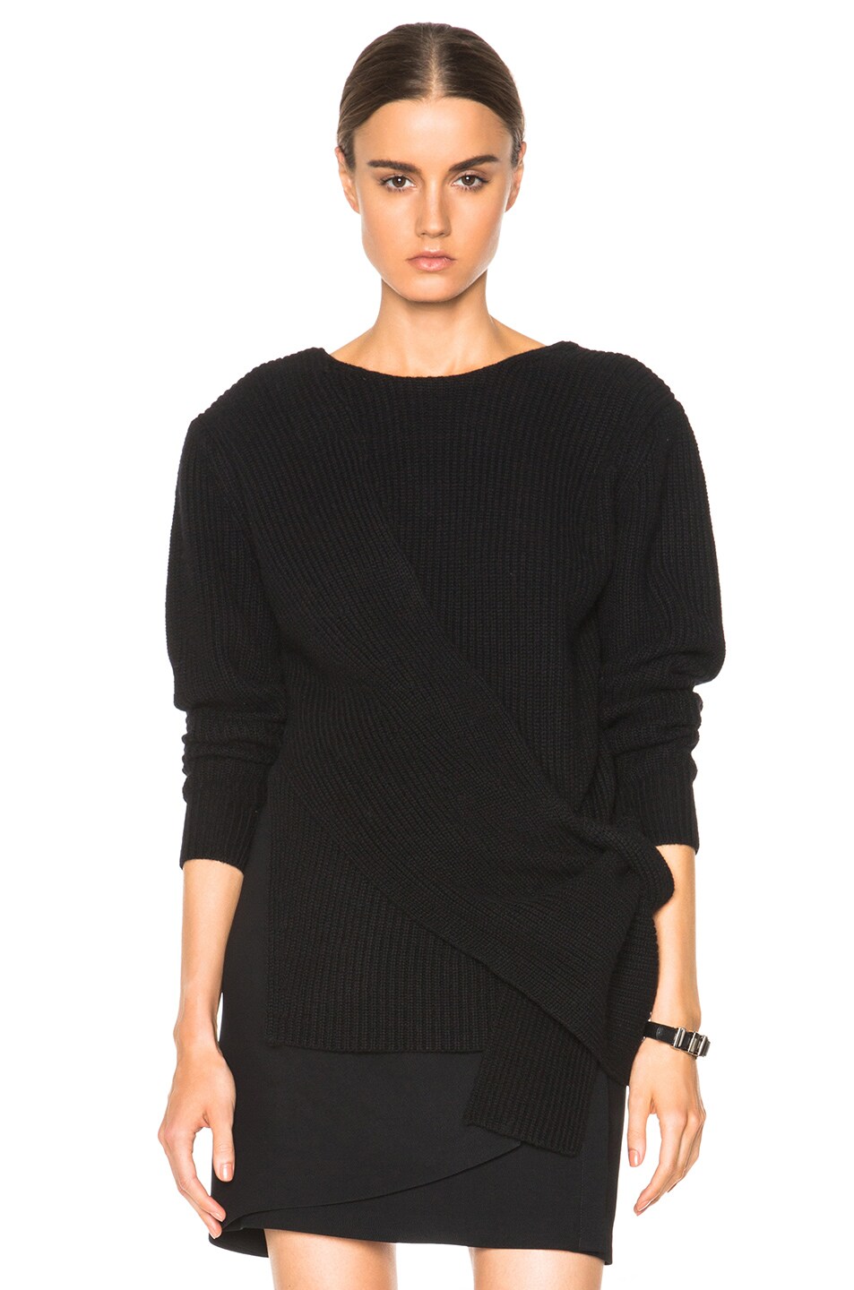 Image 1 of 3.1 phillip lim Draped Ribbed Tie Sweater in Black
