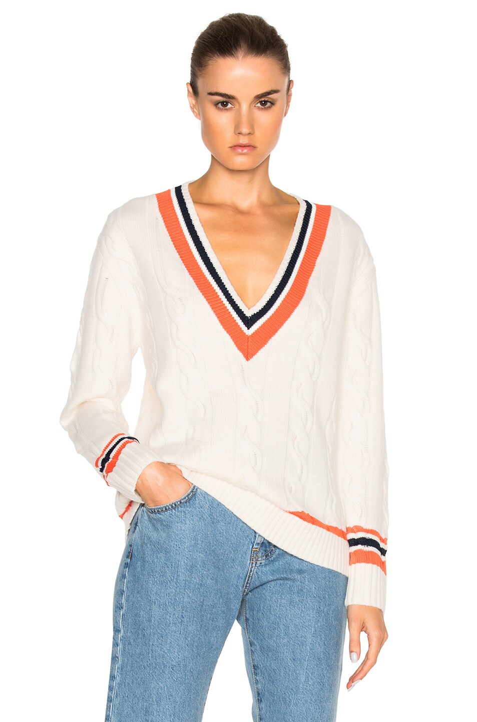 Image 1 of 3.1 phillip lim Collegiate V-Neck Sweater in White
