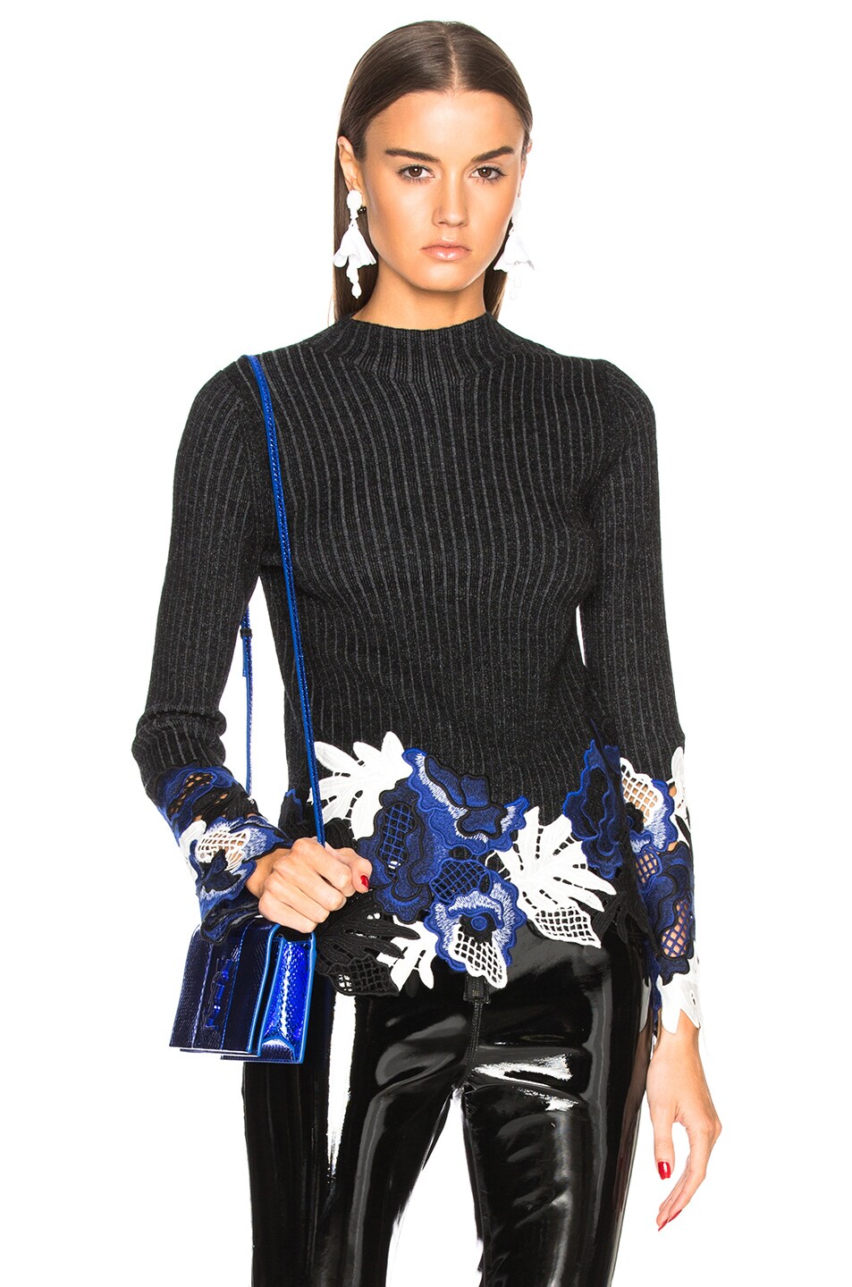 Image 1 of 3.1 phillip lim Embroidered Lace Ribbed Sweater in Black